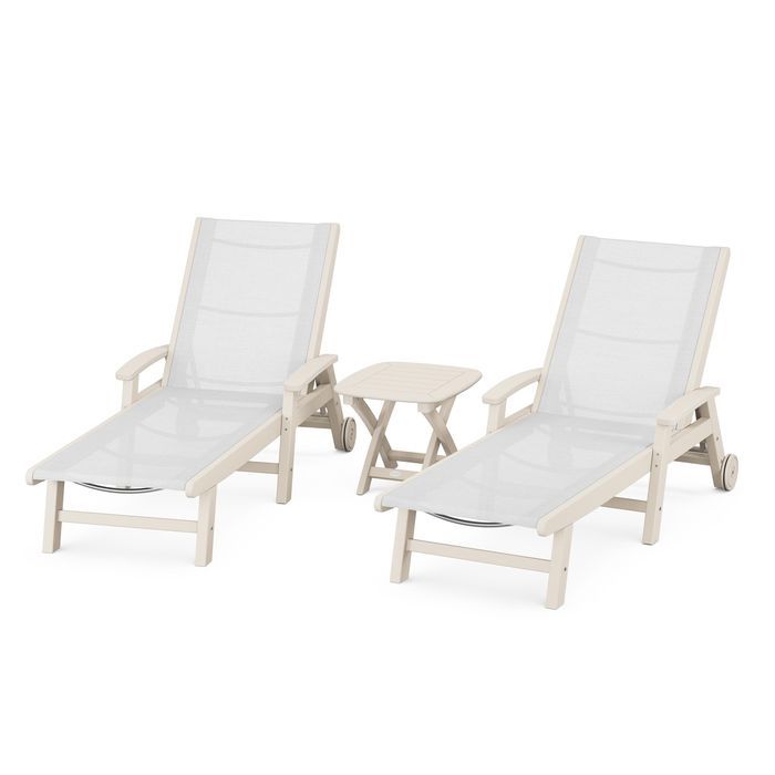 Polywood Coastal 3-Piece Wheeled Chaise Set with Nautical Side Table - Casual Furniture World