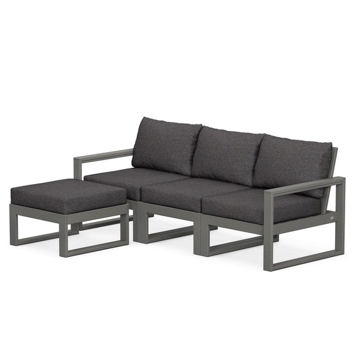 Polywood Polywood Slate Grey / Ash Charcoal Polywood EDGE 4-Piece Modular Deep Seating Set with Ottoman