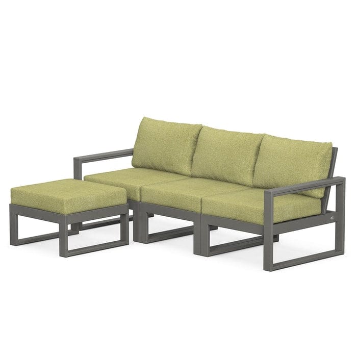 Polywood Polywood Slate Grey / Chartreuse Boucle Polywood EDGE 4-Piece Modular Deep Seating Set with Ottoman