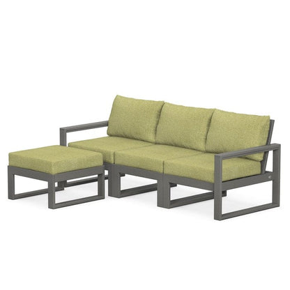 POLYWOOD EDGE 4-Piece Modular Sectional with Ottoman in Slate Grey / Chartreuse Boucle