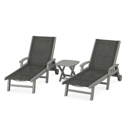 Polywood Polywood Slate Grey / Ember Polywood Coastal 3-Piece Wheeled Chaise Set with Nautical Side Table