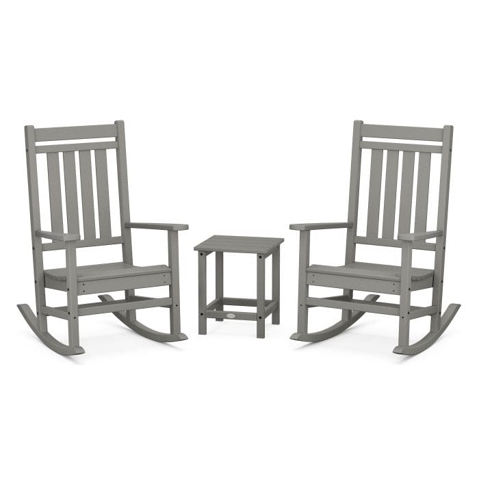 Polywood Polywood Slate Grey Estate 3-Piece Rocking Chair Set with Long Island 18&quot; Side Table