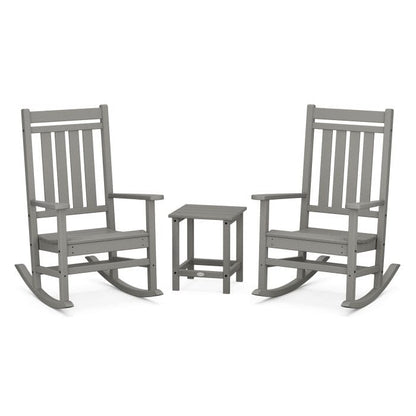 Polywood Polywood Slate Grey Estate 3-Piece Rocking Chair Set with Long Island 18&quot; Side Table