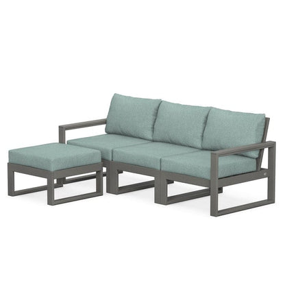 POLYWOOD EDGE 4-Piece Modular Sectional with Ottoman in Slate Grey / Glacier Spa