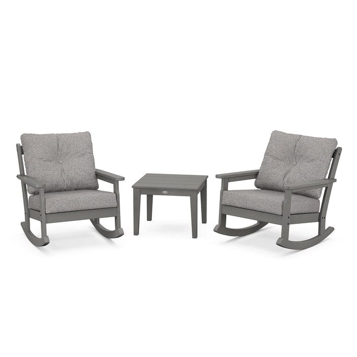 Polywood Polywood Slate Grey / Grey Mist Polywood Vineyard 3-Piece Deep Seating Rocking Chair Set
