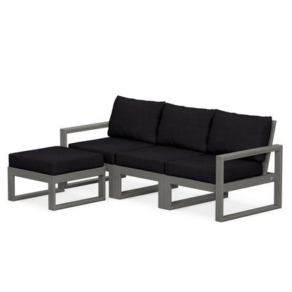 POLYWOOD EDGE 4-Piece Modular Sectional with Ottoman in Slate Grey / Midnight Linen