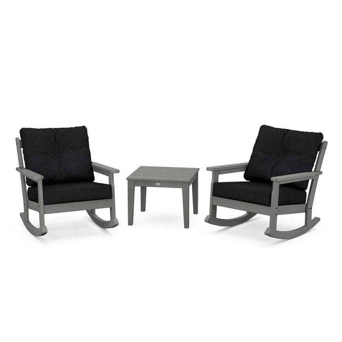 Polywood Polywood Slate Grey / Midnight Linen Polywood Vineyard 3-Piece Deep Seating Rocking Chair Set