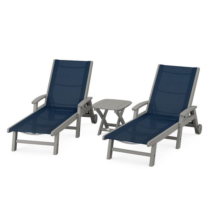 Polywood Coastal 3-Piece Wheeled Chaise Set with Nautical Side Table - Casual Furniture World