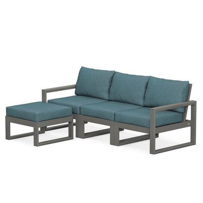 POLYWOOD EDGE 4-Piece Modular Sectional with Ottoman in Slate Grey / Ocean Teal