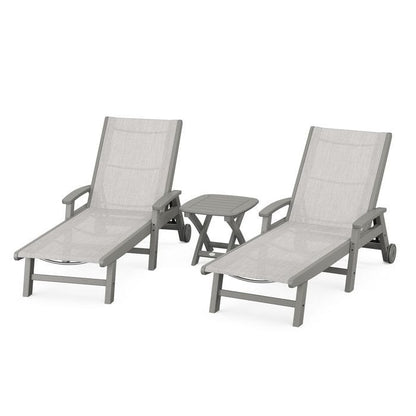Polywood Polywood Slate Grey / Parchment Polywood Coastal 3-Piece Wheeled Chaise Set with Nautical Side Table