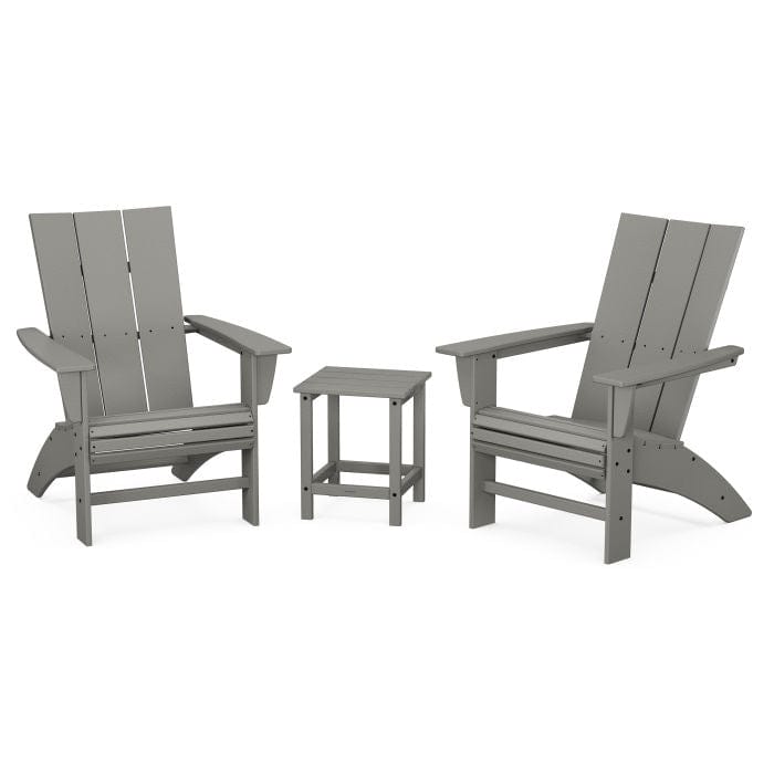 Polywood Modern 3-Piece Curveback Adirondack Set With Long Island 18&quot; Side Table - Casual Furniture World