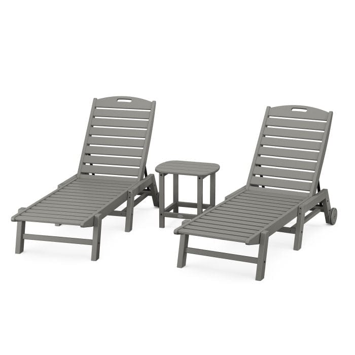 Polywood Nautical 3-Piece Wheeled Chaise Set with South Beach 18&quot; Side Table - Casual Furniture World