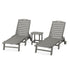 Polywood Nautical 3-Piece Wheeled Chaise Set with South Beach 18" Side Table - Casual Furniture World