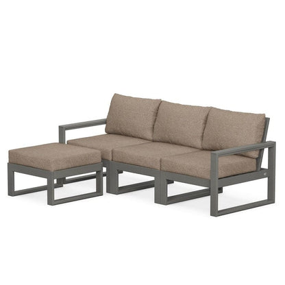 POLYWOOD EDGE 4-Piece Modular Sectional with Ottoman in Slate Grey / Spiced Burlap