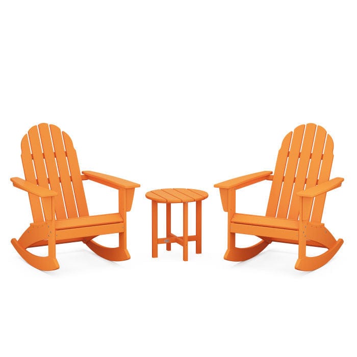 Polywood Polywood Tangerine Polywood Vineyard 3-Piece Adirondack Rocking Chair Set with 18&quot; Round Table
