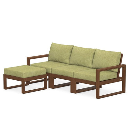 POLYWOOD EDGE 4-Piece Modular Sectional with Ottoman in Teak / Chartreuse Boucle