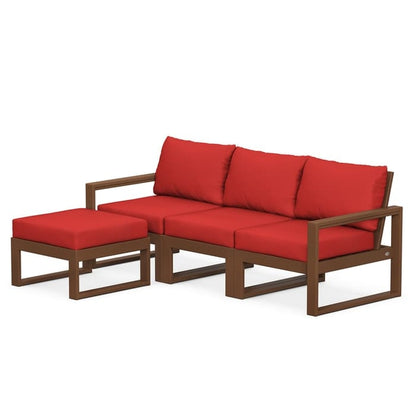 POLYWOOD EDGE 4-Piece Modular Sectional with Ottoman in Teak / Crimson Linen