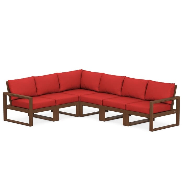Polywood Polywood Teak / Crimson Linen Polywood EDGE 6-Piece Modular Deep Seating Set
