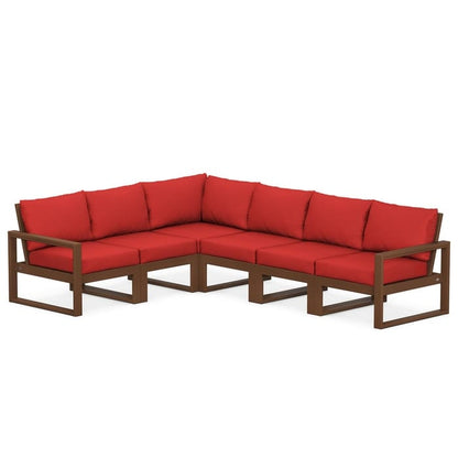 POLYWOOD EDGE 6-Piece Modular Sectional in Teak / Crimson Linen