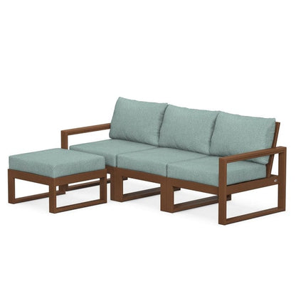 POLYWOOD EDGE 4-Piece Modular Sectional with Ottoman in Teak / Glacier Spa