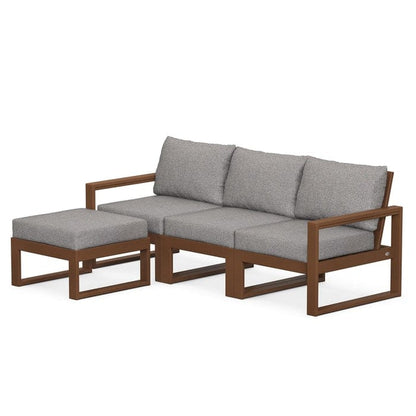 POLYWOOD EDGE 4-Piece Modular Sectional with Ottoman in Teak / Grey Mist