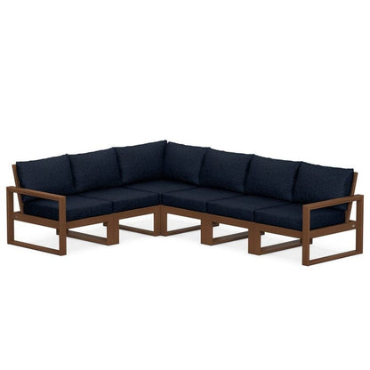 POLYWOOD EDGE 6-Piece Modular Sectional in Teak / Marine Indigo