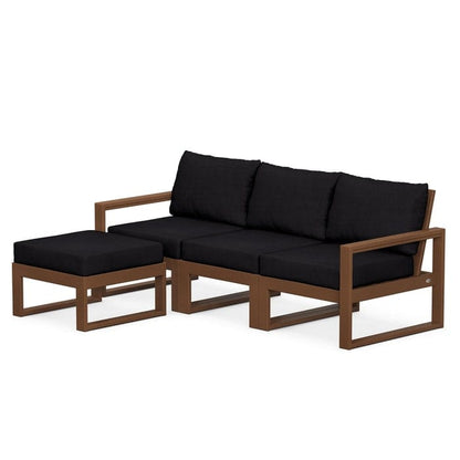 POLYWOOD EDGE 4-Piece Modular Sectional with Ottoman in Teak / Midnight Linen