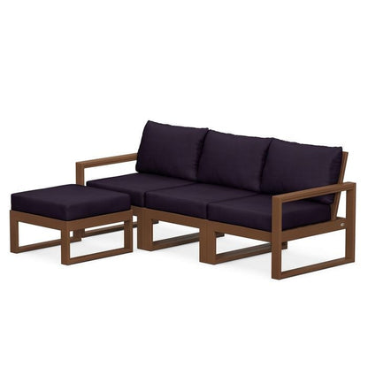 POLYWOOD EDGE 4-Piece Modular Sectional with Ottoman in Teak / Navy Linen
