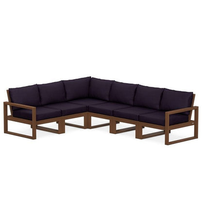 POLYWOOD EDGE 6-Piece Modular Sectional in Teak / Navy Linen