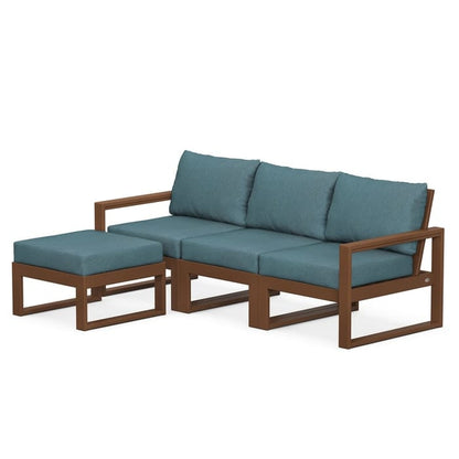 POLYWOOD EDGE 4-Piece Modular Sectional with Ottoman in Teak / Ocean Teal