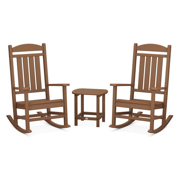 Polywood Polywood Teak Polywood Presidential 3-Piece Rocking Chair Set with South Beach 18&quot; Side Table