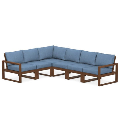 POLYWOOD EDGE 6-Piece Modular Sectional in Teak / Sky Blue