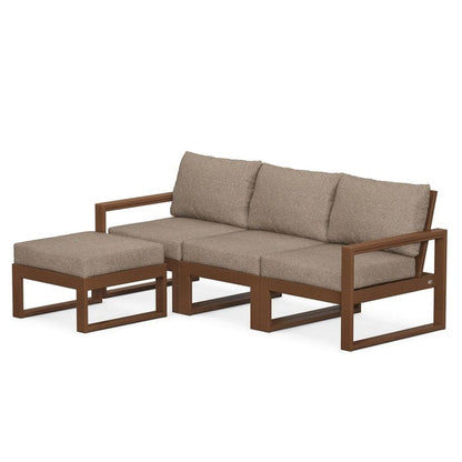 POLYWOOD EDGE 4-Piece Modular Sectional with Ottoman in Teak / Spiced Burlap