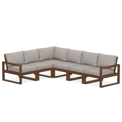 POLYWOOD EDGE 6-Piece Modular Sectional in Teak / Weathered Tweed