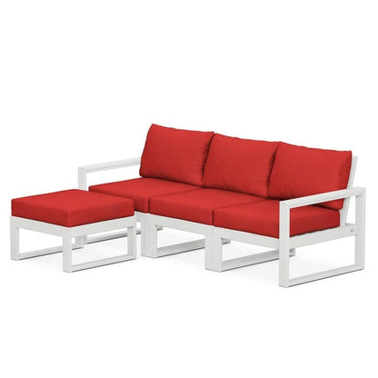 POLYWOOD EDGE 4-Piece Modular Sectional with Ottoman in White / Crimson Linen