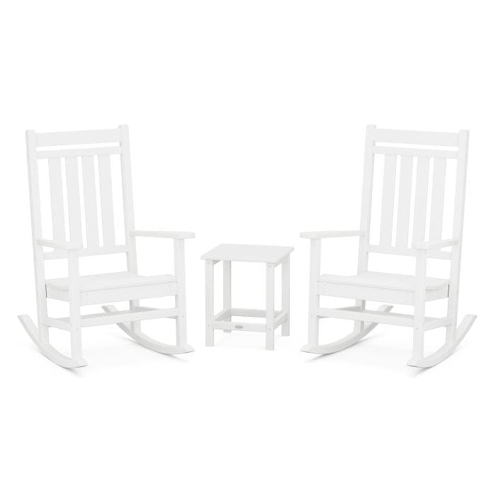 Polywood Polywood White Estate 3-Piece Rocking Chair Set with Long Island 18&quot; Side Table