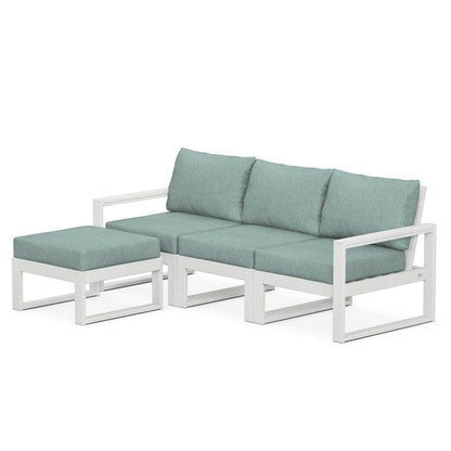 POLYWOOD EDGE 4-Piece Modular Sectional with Ottoman in White / Glacier Spa