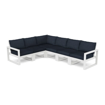 POLYWOOD EDGE 6-Piece Modular Sectional in White / Marine Indigo