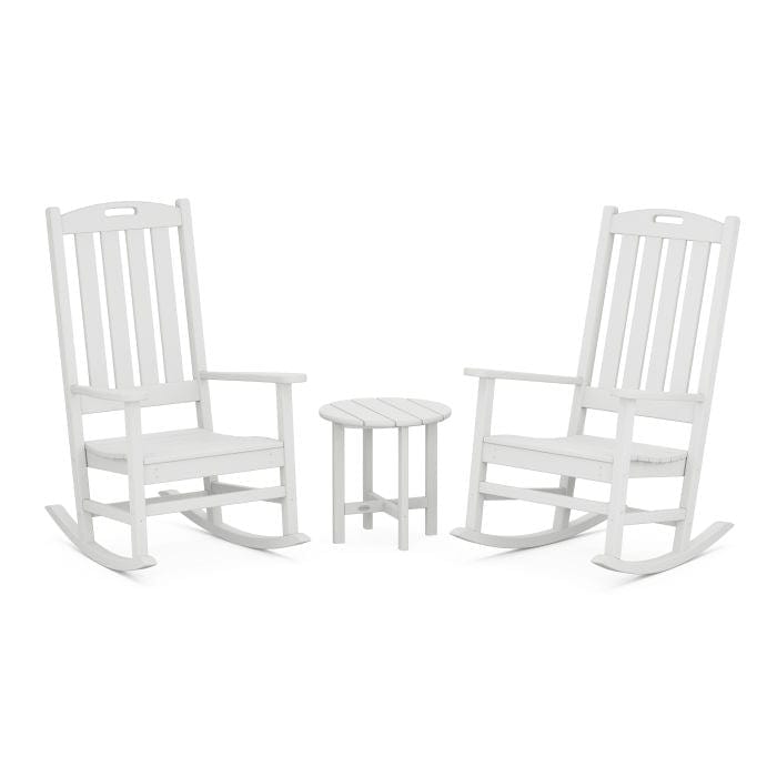 Polywood Polywood White Nautical 3Piece Porch Rocking Chair Set with Round 18&quot; Side Table