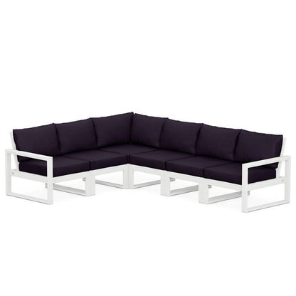 POLYWOOD EDGE 6-Piece Modular Sectional in White / Navy Linen