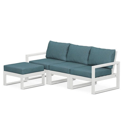 POLYWOOD EDGE 4-Piece Modular Sectional with Ottoman in White / Ocean Teal