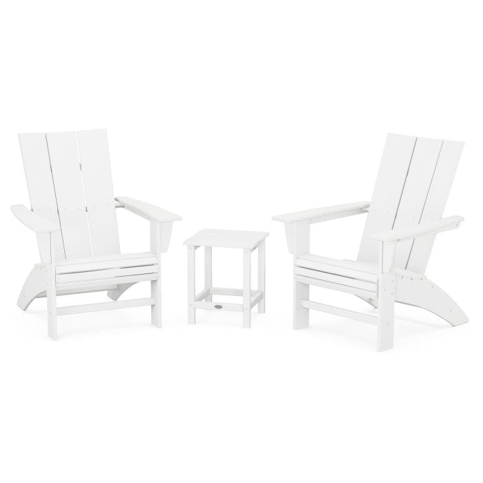 Polywood Modern 3-Piece Curveback Adirondack Set With Long Island 18&quot; Side Table - Casual Furniture World