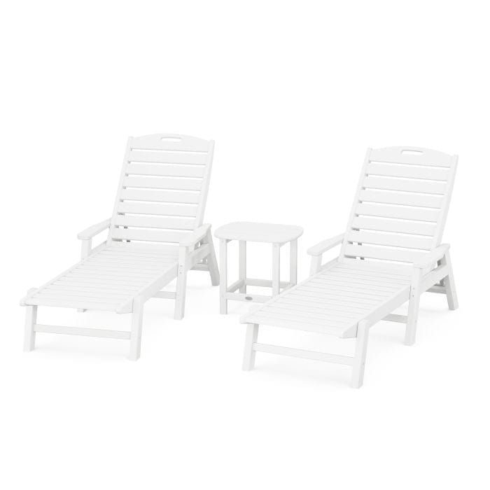 Polywood Polywood White Polywood Nautical 3-Piece Chaise Set with South Beach 18&quot; Side Table