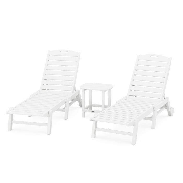 Polywood Nautical 3-Piece Wheeled Chaise Set with South Beach 18&quot; Side Table - Casual Furniture World