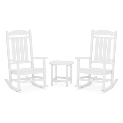 Polywood Polywood White Polywood Presidential 3-Piece Rocking Chair Set with South Beach 18&quot; Side Table