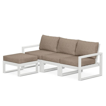 POLYWOOD EDGE 4-Piece Modular Sectional with Ottoman in White / Spiced Burlap