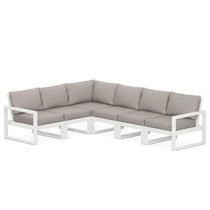 POLYWOOD EDGE 6-Piece Modular Sectional in White / Weathered Tweed
