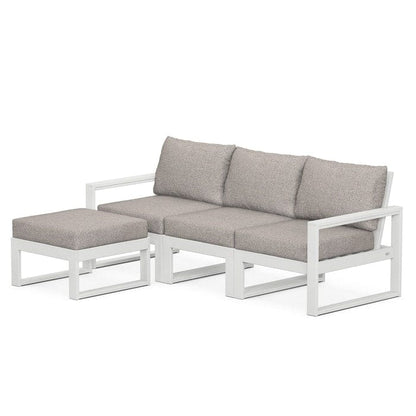 POLYWOOD EDGE 4-Piece Modular Sectional with Ottoman in White / Weathered Tweed