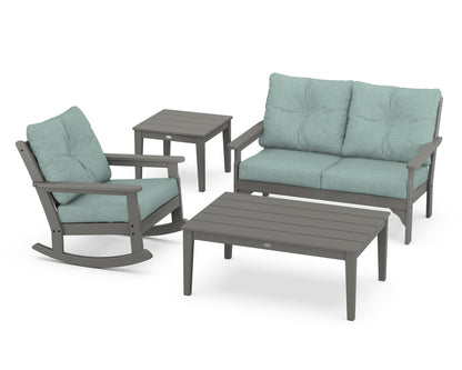 POLYWOOD Vineyard 4-Piece Deep Seating Rocker Set in Slate Grey / Glacier Spa
