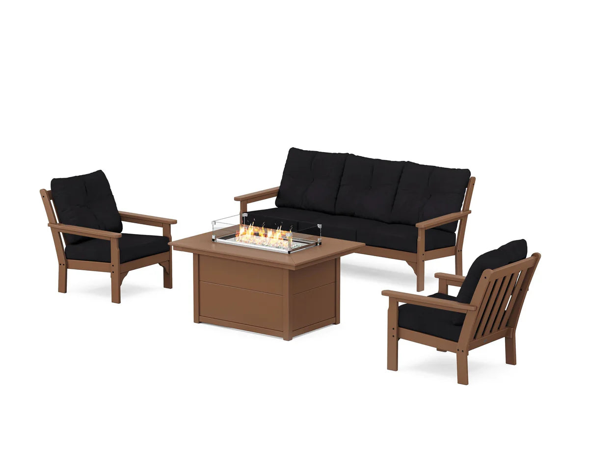 POLYWOOD Vineyard Deep Seating Fire Pit Table Set